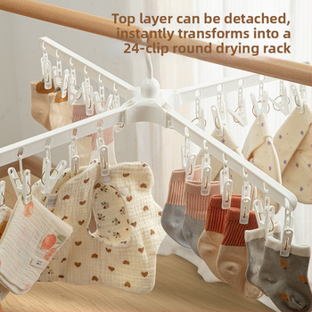 Stojan na sušenie detského oblečenia, mobilný, podlahový, kruhový s klip dizajnom, z plastu