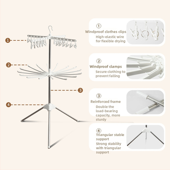Stojan na sušenie detského oblečenia, mobilný, podlahový, kruhový s klip dizajnom, z plastu