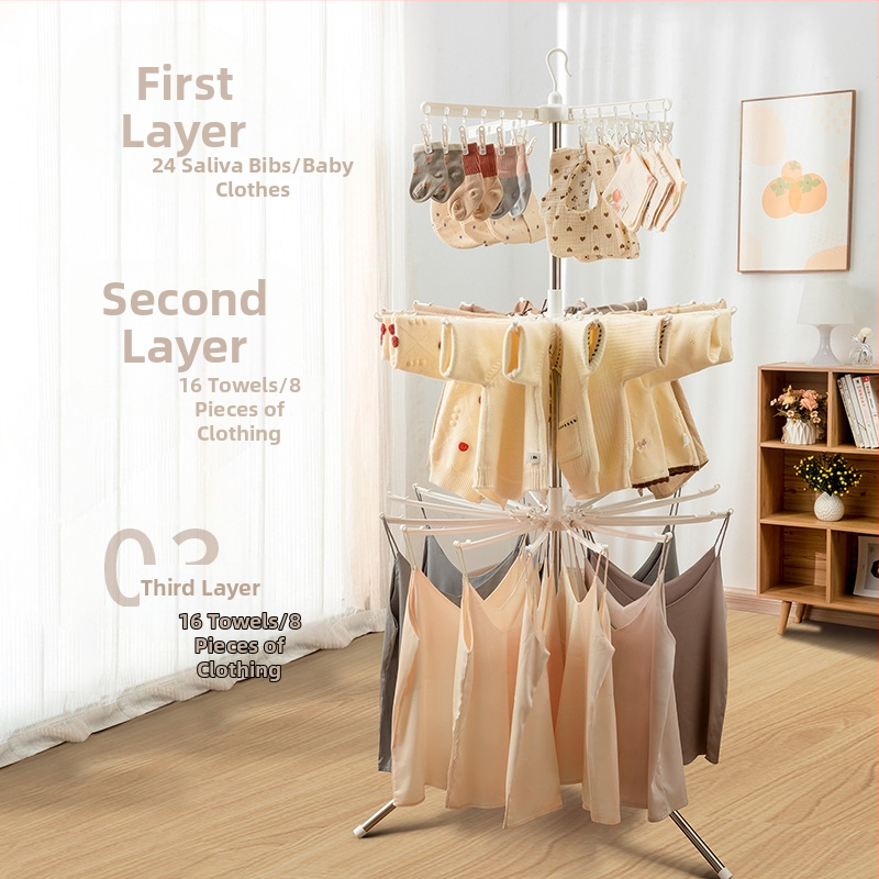Stojan na sušenie detského oblečenia, mobilný, podlahový, kruhový s klip dizajnom, z plastu
