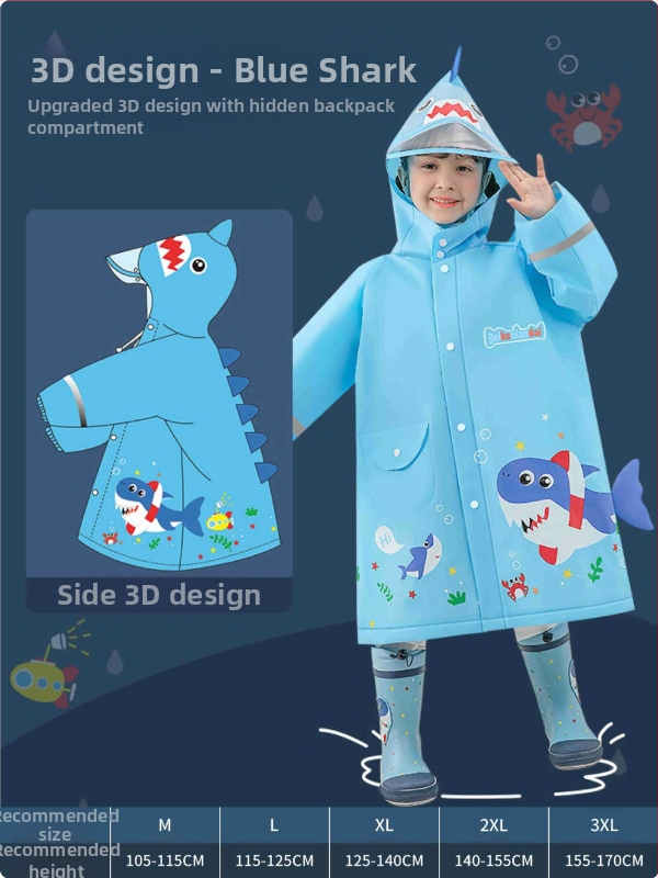 Detské EVA pončo do dažďa s karikatúrnym dizajnom, EVA látka 0,15 mm, reflexná páska, zapínanie prackou