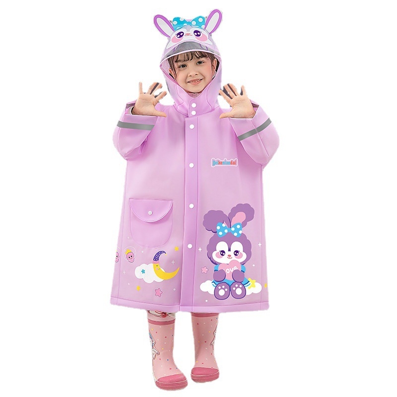 Detské EVA pončo do dažďa s karikatúrnym dizajnom, EVA látka 0,15 mm, reflexná páska, zapínanie prackou