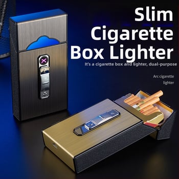 B05 USB nabíjacia puzdro na cigarety s integrovaným oblúkovým zapaľovačom, kapacita 20 cigariet, ABS materiál
