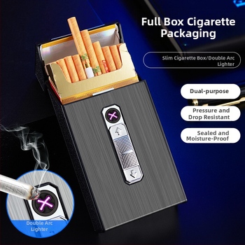B05 USB nabíjacia puzdro na cigarety s integrovaným oblúkovým zapaľovačom, kapacita 20 cigariet, ABS materiál