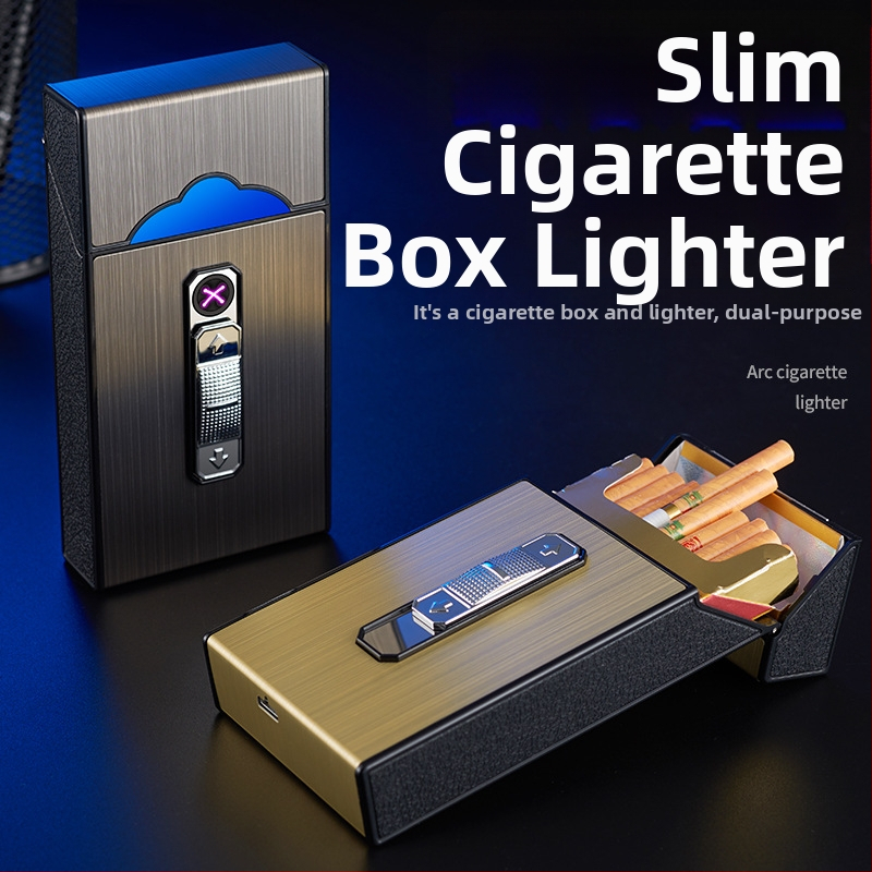 B05 USB nabíjacia puzdro na cigarety s integrovaným oblúkovým zapaľovačom, kapacita 20 cigariet, ABS materiál