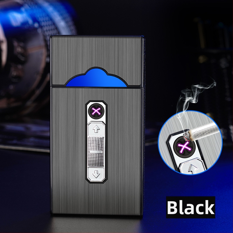 B05 USB nabíjacia puzdro na cigarety s integrovaným oblúkovým zapaľovačom, kapacita 20 cigariet, ABS materiál