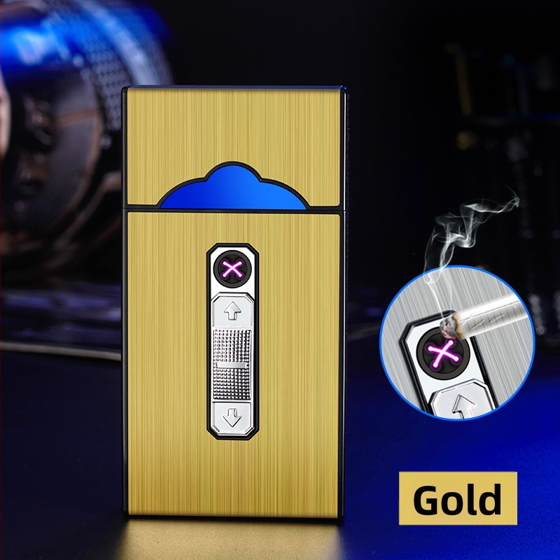 B05 USB nabíjacia puzdro na cigarety s integrovaným oblúkovým zapaľovačom, kapacita 20 cigariet, ABS materiál