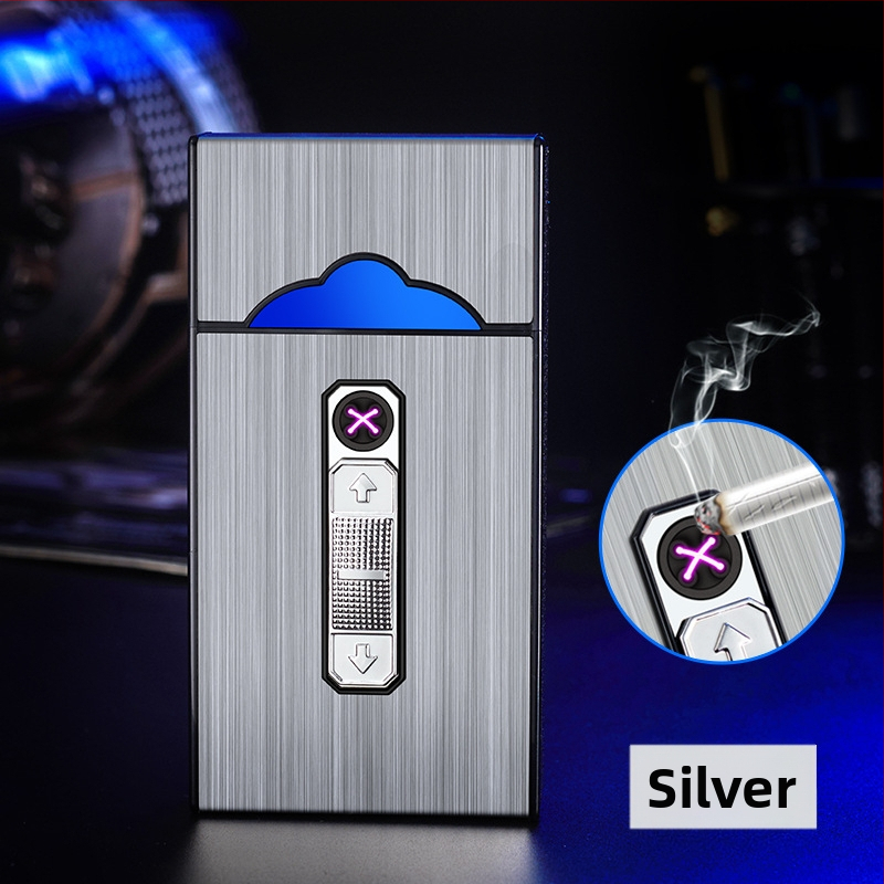 B05 USB nabíjacia puzdro na cigarety s integrovaným oblúkovým zapaľovačom, kapacita 20 cigariet, ABS materiál