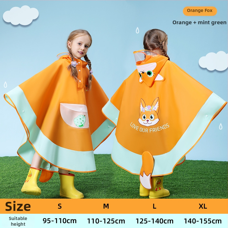Detský EVA nepremokavý plášť-pončo v štýle plášte, s priestorom na batoh