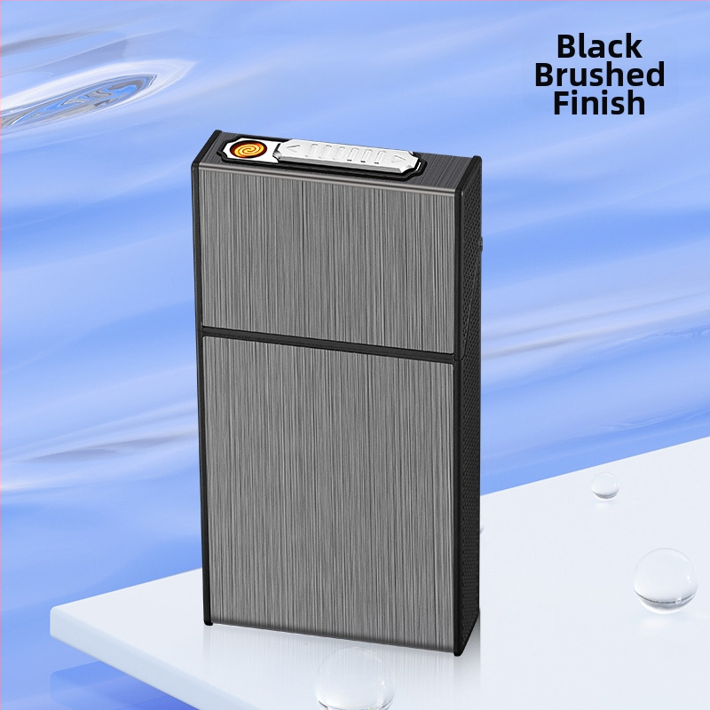 Hlinírová krabička na cigarety s integrovaným nabíjateľným zapaľovačom, moderný minimalistický štýl, gravírovanie/logo na prispôsobenie, ideálny darček k narodeninám, na nový domov alebo firemné dary