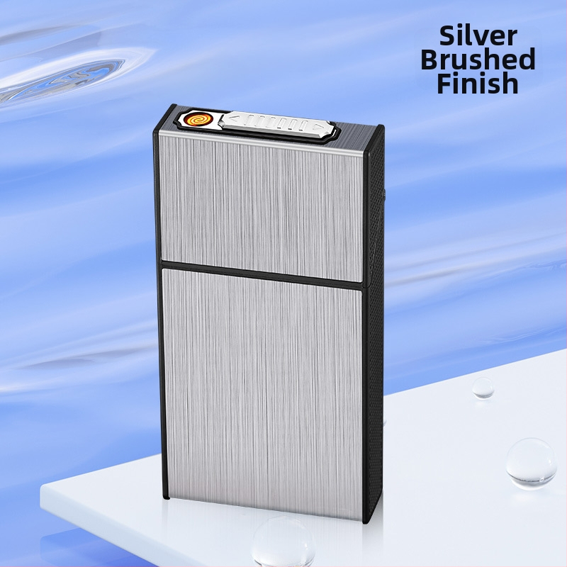 Hlinírová krabička na cigarety s integrovaným nabíjateľným zapaľovačom, moderný minimalistický štýl, gravírovanie/logo na prispôsobenie, ideálny darček k narodeninám, na nový domov alebo firemné dary