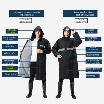 Yanli reflexný dážďový plášť pre elektrické vozidlá a motocykle, hrubý a predĺžený, úplné pokrytie tela, tkanina Pongee s PVC vodotesnou vrstvou