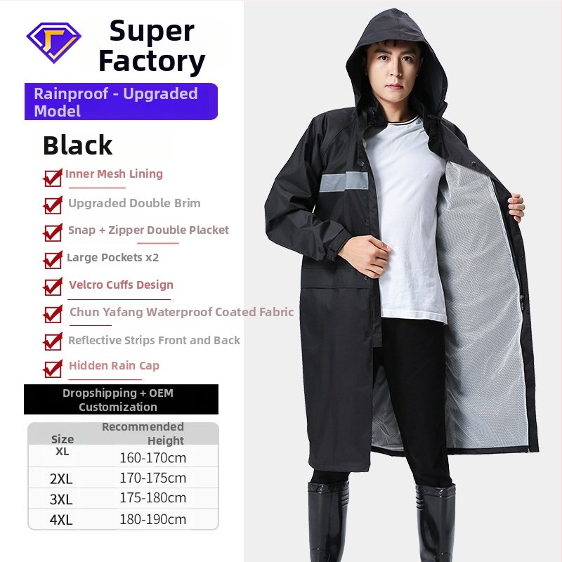 Yanli reflexný dážďový plášť pre elektrické vozidlá a motocykle, hrubý a predĺžený, úplné pokrytie tela, tkanina Pongee s PVC vodotesnou vrstvou