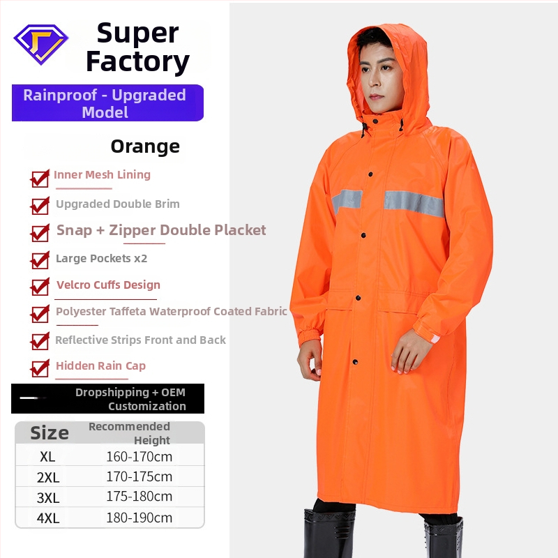 Yanli reflexný dážďový plášť pre elektrické vozidlá a motocykle, hrubý a predĺžený, úplné pokrytie tela, tkanina Pongee s PVC vodotesnou vrstvou