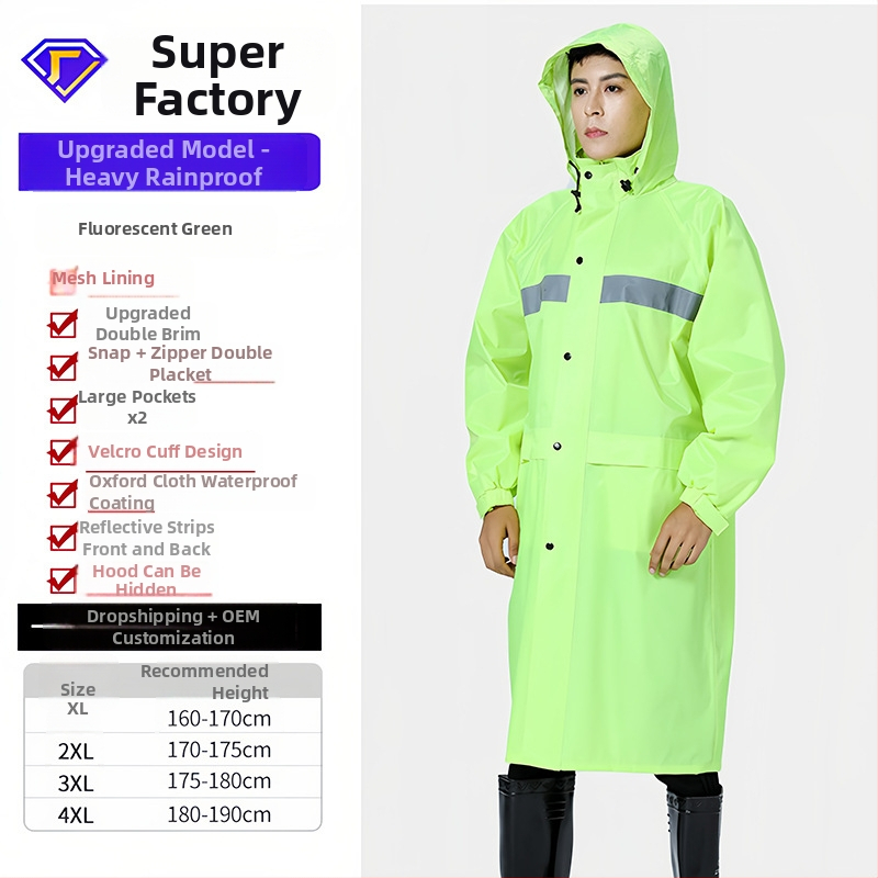 Yanli reflexný dážďový plášť pre elektrické vozidlá a motocykle, hrubý a predĺžený, úplné pokrytie tela, tkanina Pongee s PVC vodotesnou vrstvou
