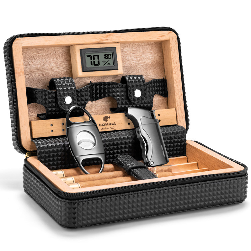 Cigarloong sada na cigary: drevená cedrová krabička, cestovný set, štyri kusy, ľahký luxusný štýl