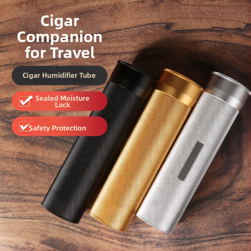 Zvlhčovač cigár s vlhkomerom, balenie 3-4 kusov, uzavreté a udržiava vlhkosť, prenosná kovová trubka