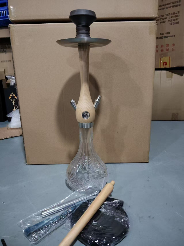 Prémiová vodná fajka sada z nerezovej ocele s drevenou hlavou a cestovným puzdrom