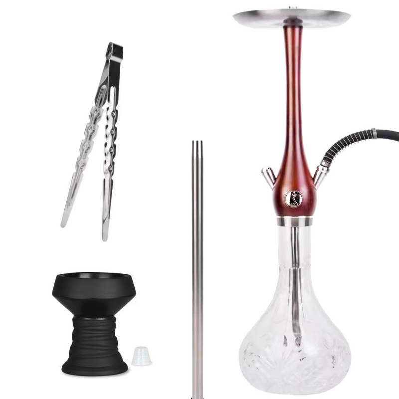 Prémiová vodná fajka sada z nerezovej ocele s drevenou hlavou a cestovným puzdrom