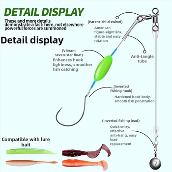Nylonový rybársky rig s plávajúcou zostavou, invertovaným háčikom, bez olova