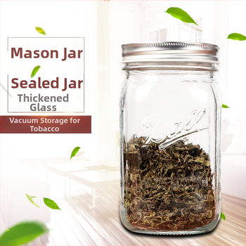 Sklenený Mason pohár so tesniacim uzáverom, vlhkostne odolný kanister na bylinky a príslušenstvo k tabaku