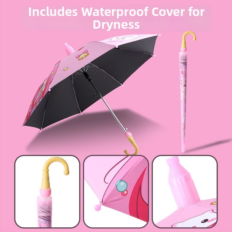 Detský dažďník s dlhým držadlom, 8 kovových rebier, 210T tkanina s vinylovým povlakom, UPF >50, ručné otvorenie zatvorenie