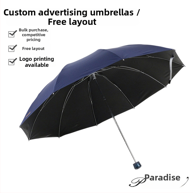 Reklamný slnečný dážnik s 10 oceľovými ramenami, 190T tkanina, ručné otváranie/zatváranie, tlač loga, plastová rukoväť