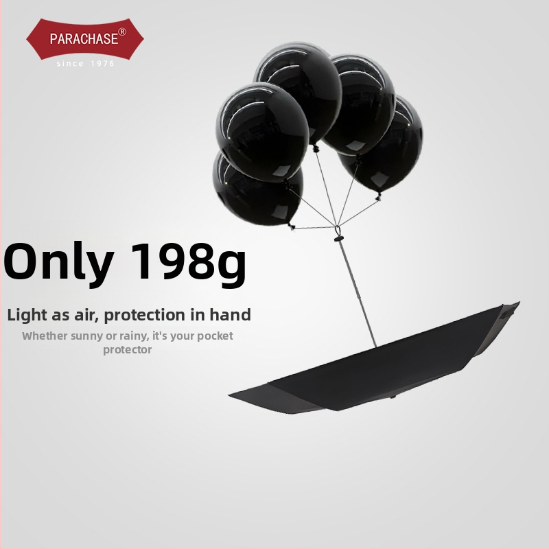 PARACHASE ултра-лек сгъваем чадър, 198 г, 6-ребърна алуминиева рамка, винилова козирка, UPF50+ слънцезащита, ръчно отваряне/затваряне