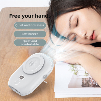 Kaela riputatav USB ventilaator bez lāpstiņām, iekšējā 2000–4000 mAh akumulatora, 5W, 3 ātrumi, LED-ekraan