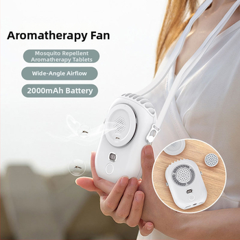 Kaela riputatav USB ventilaator bez lāpstiņām, iekšējā 2000–4000 mAh akumulatora, 5W, 3 ātrumi, LED-ekraan