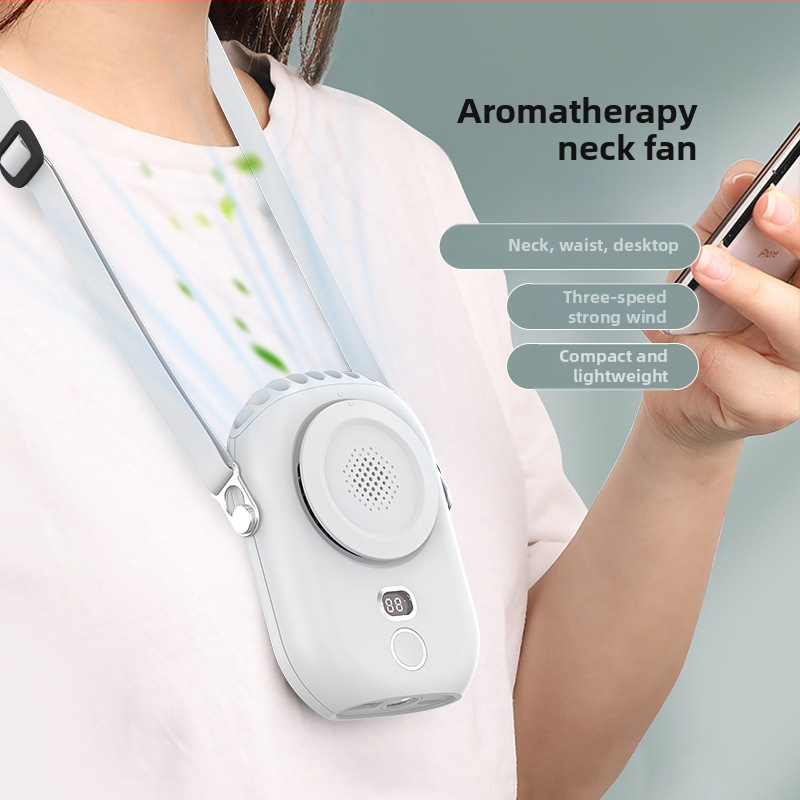 Kaela riputatav USB ventilaator bez lāpstiņām, iekšējā 2000–4000 mAh akumulatora, 5W, 3 ātrumi, LED-ekraan