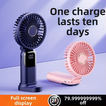 Prenosný ručný ventilátor s možnosťou zavesenia na krk a skladací, 5 rýchlostí vetra, USB napájanie 5 V, vstavaná batéria 1200–2000 mAh, výdrž 6–8 h, držiak na telefón