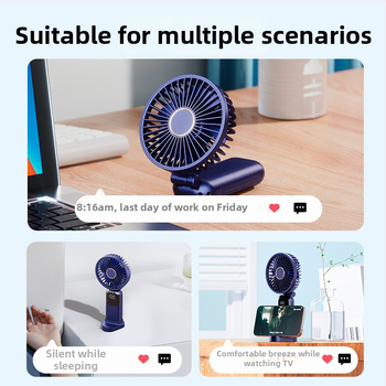 Prenosný ručný ventilátor s možnosťou zavesenia na krk a skladací, 5 rýchlostí vetra, USB napájanie 5 V, vstavaná batéria 1200–2000 mAh, výdrž 6–8 h, držiak na telefón