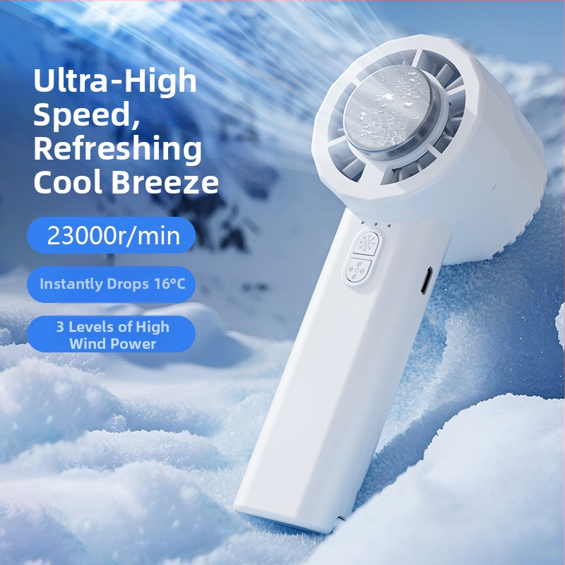 Käepärane jahutusventilaator sisseehitatud akuga 1200–2000 mAh, 6+ labad, harjeldeta mootor, USB laadimine, 3 kiirust, müratase ≤36 dB, termoelektriline jahutus.