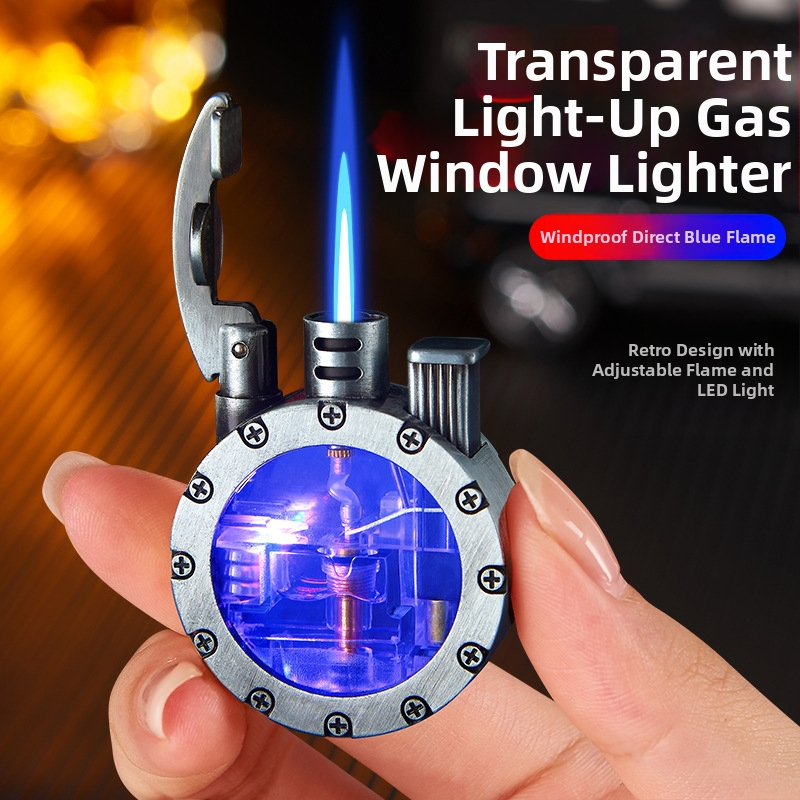 Metallist butaaniga LED-süütekas, tuulekindel, retro ümmarguse disain, trükitud logoga, pakendis 100 tk