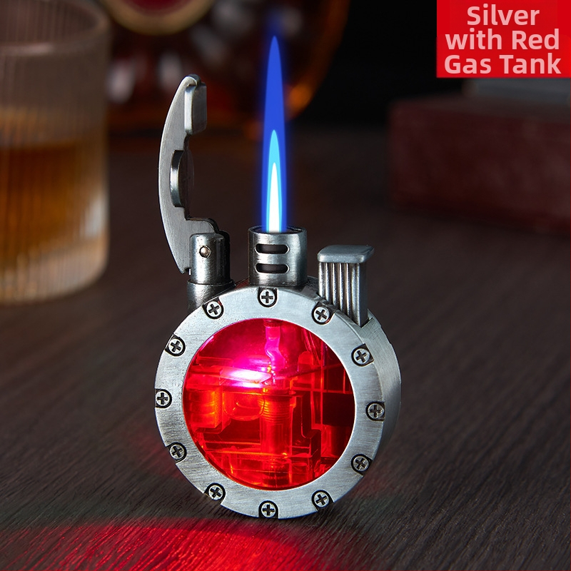 Metallist butaaniga LED-süütekas, tuulekindel, retro ümmarguse disain, trükitud logoga, pakendis 100 tk