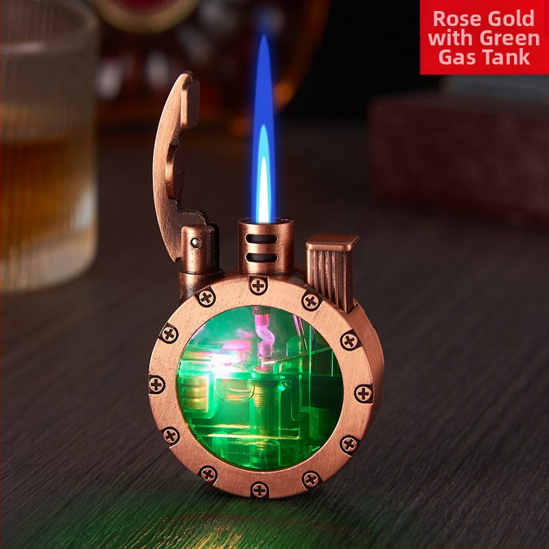 Metallist butaaniga LED-süütekas, tuulekindel, retro ümmarguse disain, trükitud logoga, pakendis 100 tk