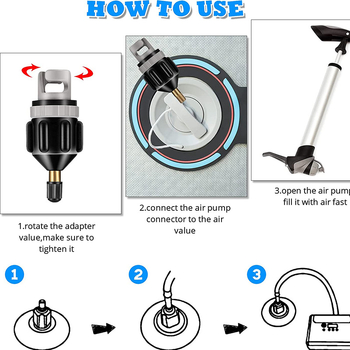 Õhuotsikute adapter paadile – Materjal: Plastik; Bränd: LCO-SPORT; Mudel: Inflatable boat air nozzle adapter; Kohandatav tellimusega: Jah; Standardosad