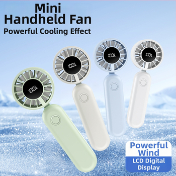 Χειροκίνητος αναδιπλούμενος ανεμιστήρας με USB φόρτιση, μοτέρ χωρίς ψήκτρες, ενσωματωμένη μπαταρία 1200–2000 mAh, 5 ταχύτητες αέρα, ήσυχη λειτουργία