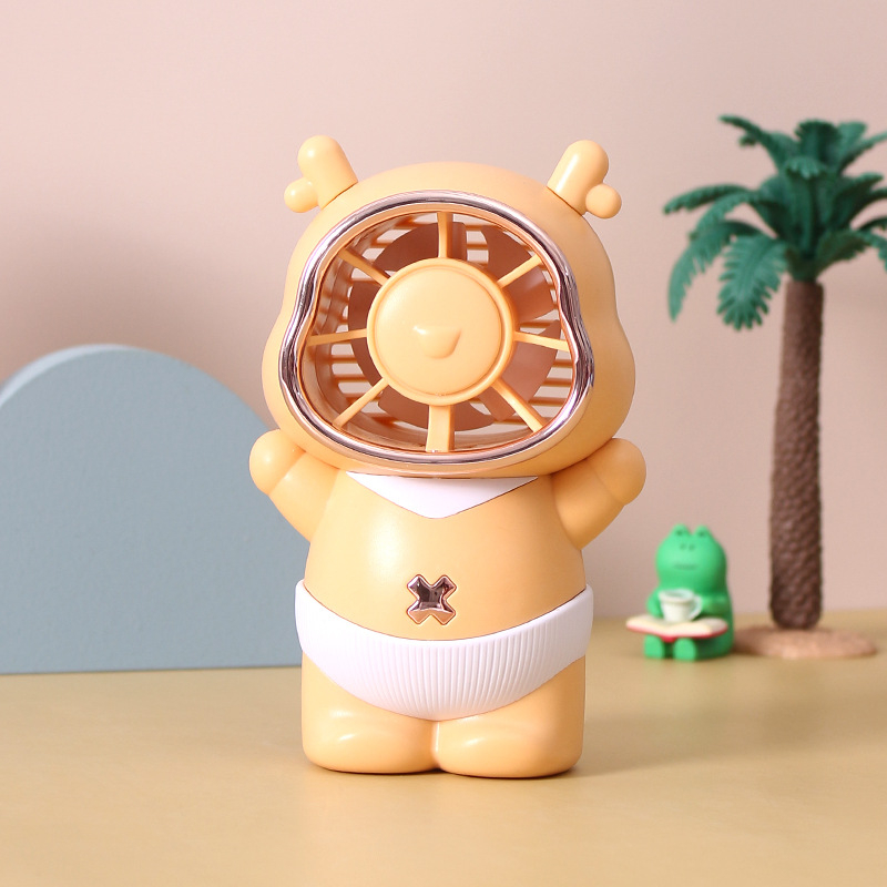 USB käsiventilaator armas loomade kujundusega ja värvilise öövalgustusega; 5 labad; 4 kiirust; sisseehitatud aku 300–500 mAh; USB laadimine; müratase 36–45 dB.