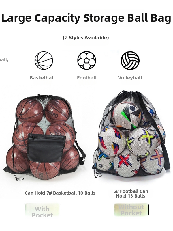 Wika Plaša kapacitātes tīkla bumbu uzglabāšanas soma – Poliesteris, Pielāgošana pieejama, piemērota futbolam, basketbolam, volejbolam un tenisam