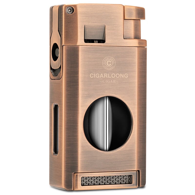 Mitmeotstarbeline sigarilõõtja koos V-tüüpi käärsete ja sigari puuriga — sulam, gaas (butaan), trükitud logo, sobib kingituseks