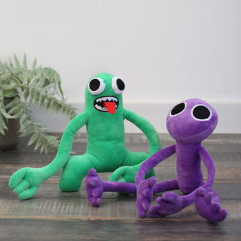 Rainbow Friends plüssjáték — aranyos szörny figura, PP Cotton töltet, hálós tasakos csomagolás, 7–14 éveseknek.