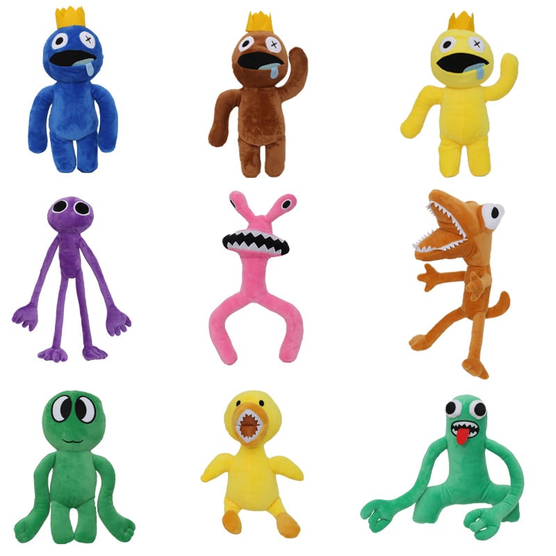 Rainbow Friends plüssjáték — aranyos szörny figura, PP Cotton töltet, hálós tasakos csomagolás, 7–14 éveseknek.