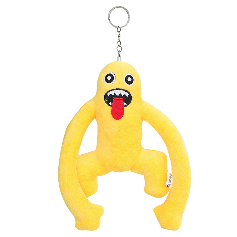 Rainbow Friends plüssjáték — aranyos szörny figura, PP Cotton töltet, hálós tasakos csomagolás, 7–14 éveseknek.