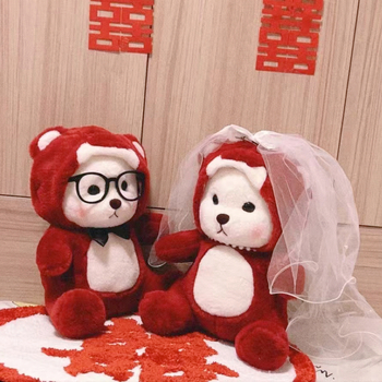 Esküvői plüssbaba pár - magas minőségű aranyos plüss párna fiatal házasoknak - PP pamut töltés, nagyon puha rövid plüss, ajándékdobozos csomagolás