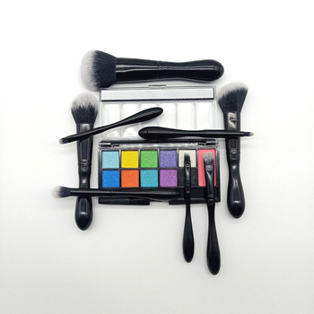 Set od 8 četkica za šminku, sintetička vlakna, mrežasta torbica, plastična drška, prijenosni dizajn