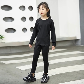 Σετ προπόνησης για παιδιά με μακρύ μανίκι — ταχυστέγνωτο, μονόχρωμο σχέδιο, 90% πολυεστέρας, κατάλληλο για όλες τις εποχές, αθλητικό ένδυμα για το τρέξιμο, τη γυμναστική και ομαδικά αθλήματα