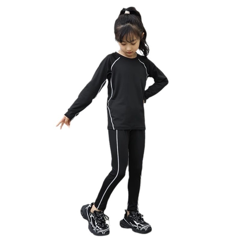 Σετ προπόνησης για παιδιά με μακρύ μανίκι — ταχυστέγνωτο, μονόχρωμο σχέδιο, 90% πολυεστέρας, κατάλληλο για όλες τις εποχές, αθλητικό ένδυμα για το τρέξιμο, τη γυμναστική και ομαδικά αθλήματα