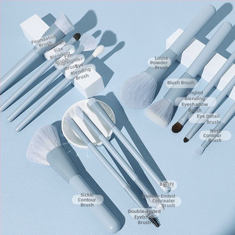 Sada štetcov na make-up Zoey/Shiyu, 13 kusov, drevená rukoväť, prenášateľná