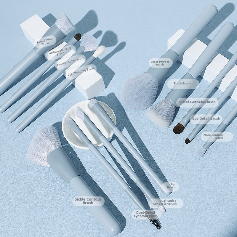 Sada štetcov na make-up Zoey/Shiyu, 13 kusov, drevená rukoväť, prenášateľná